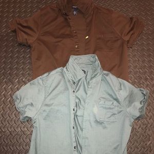 XXL BANANA REPUBLIC Lot 2 premium short sleeve button downs. Brown and teal